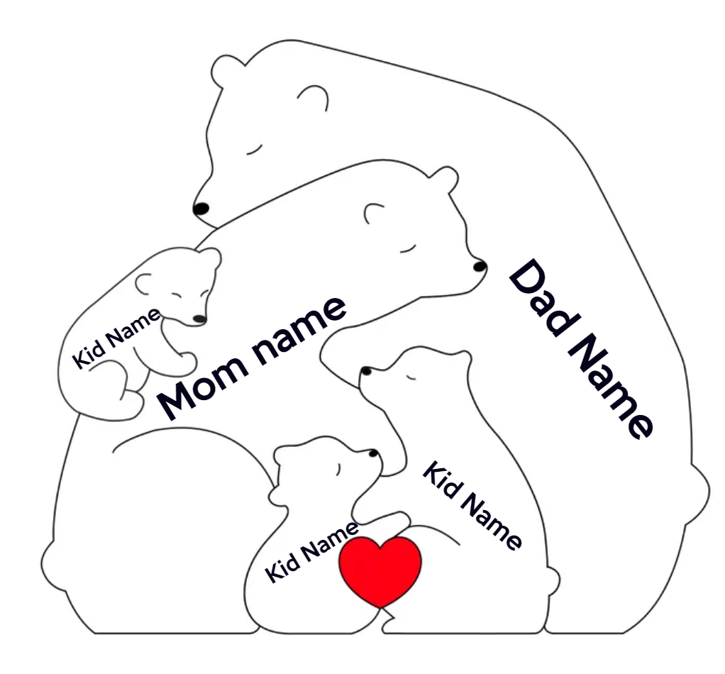 Bear Hug Bunch - Customizable Wood Puzzle