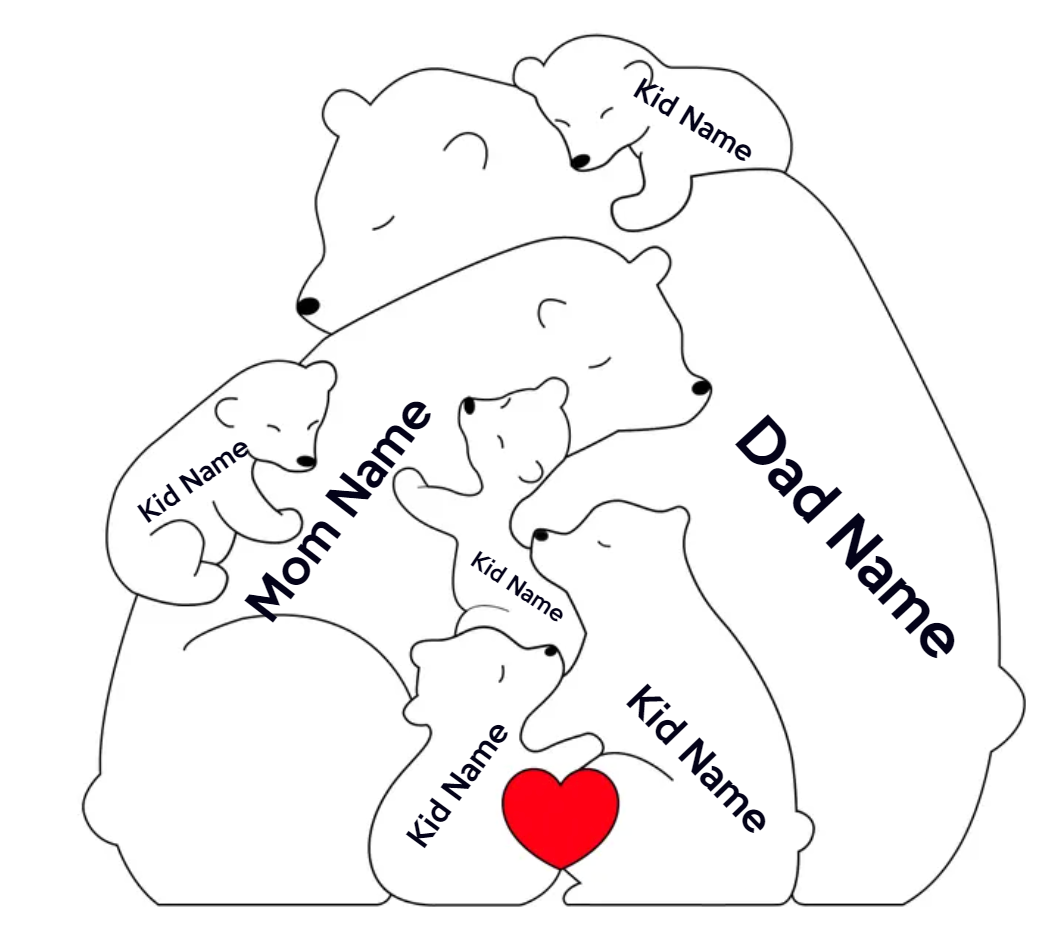 Bear Hug Bunch - Customizable Wood Puzzle