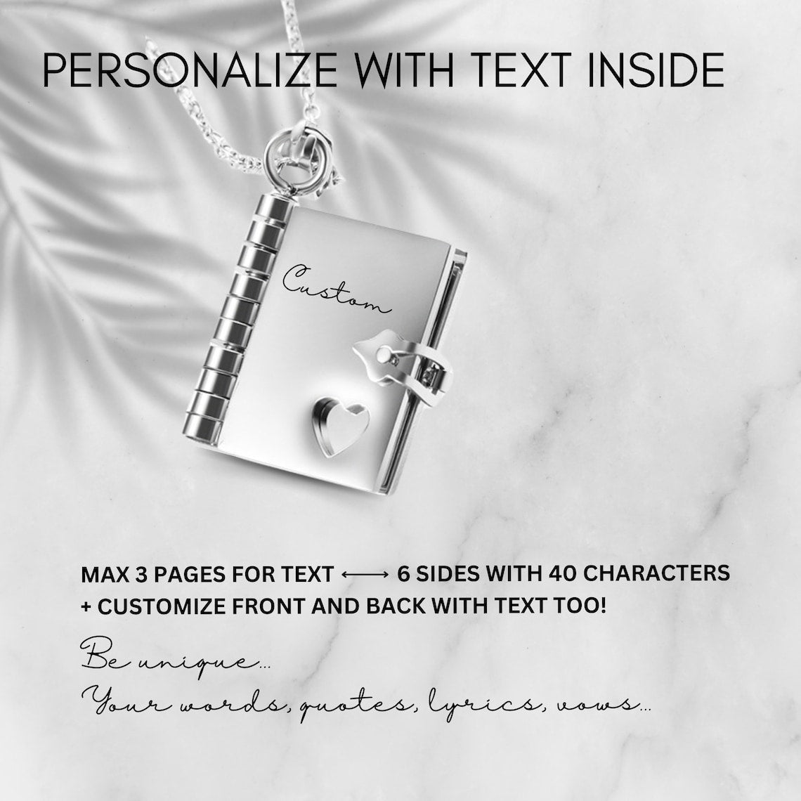 Book Locket Charm Message Necklace