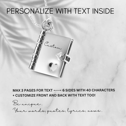 Book Locket Charm Message Necklace