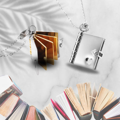 Book Locket Charm Message Necklace